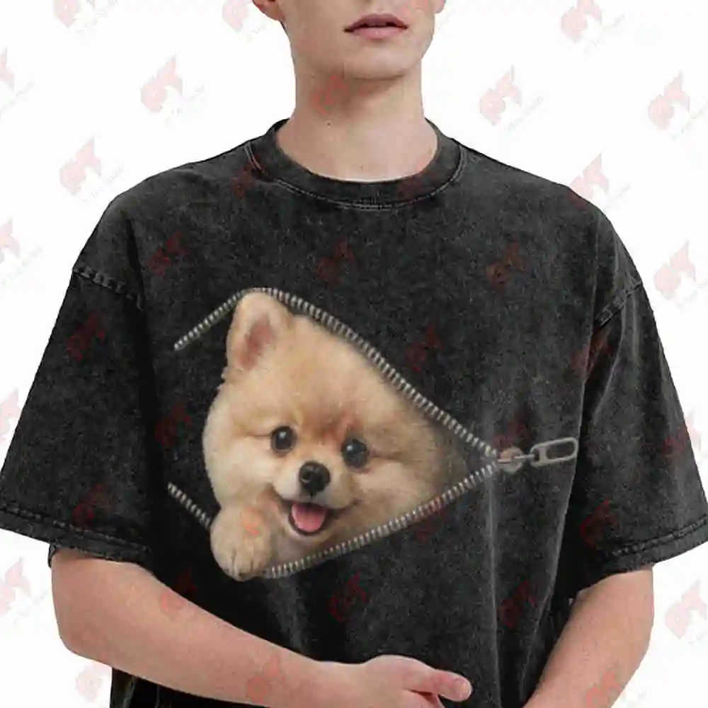 Pomeranian Dog Vintage Pomerania Vintage Washed Tee Pure Cotton T-Shirt