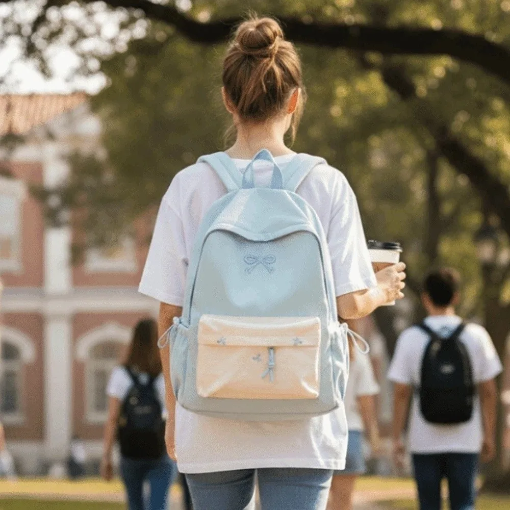 

Рюкзак-бананка из канваса с контрастными вставками, повседневный, для студентов, школьный, из полиэстера, с фиксированными лямками, большой вместимости, спортивный