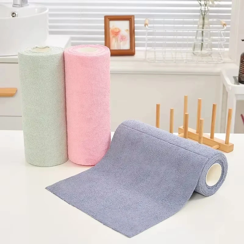 20pcs/Roll Microfiber Tear-Towel Roll Thickened Dry Wet Dual-use Strong Absorbent Cloth Reusable Disposable Kitchen Wipes view 2