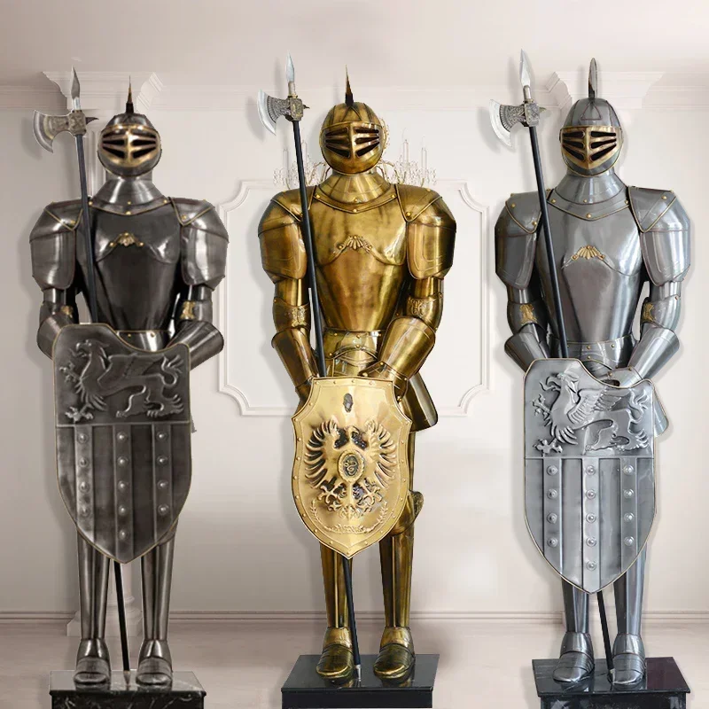 European style retro 2-meter Roman armor model, creative floor to ceiling decoration for bar and living room