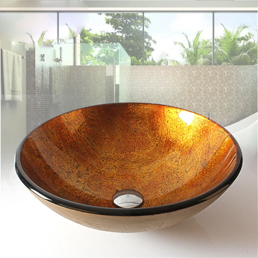 European-Style Round Tempered glass wash basin art marble table wash basin Household Washroom Washbasin