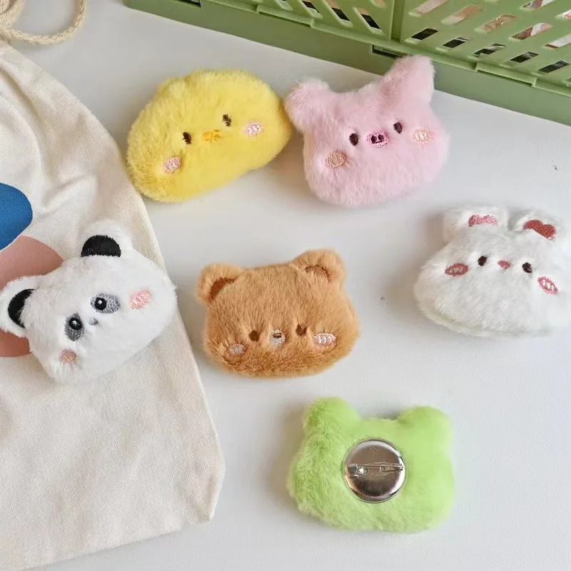 10/12PCS New style rabbit plush brooch cartoon panda frog clothes bag doll decoration pin