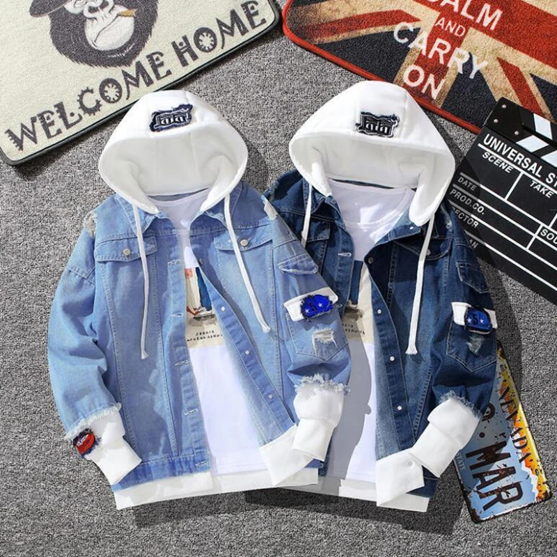 

Hip Hop Men's Hooded Jean Jackets Male Casual Outerwear 2022 New Autumn Winter Fashion Slim Fit Coat Men Denim Jacket Streetwear