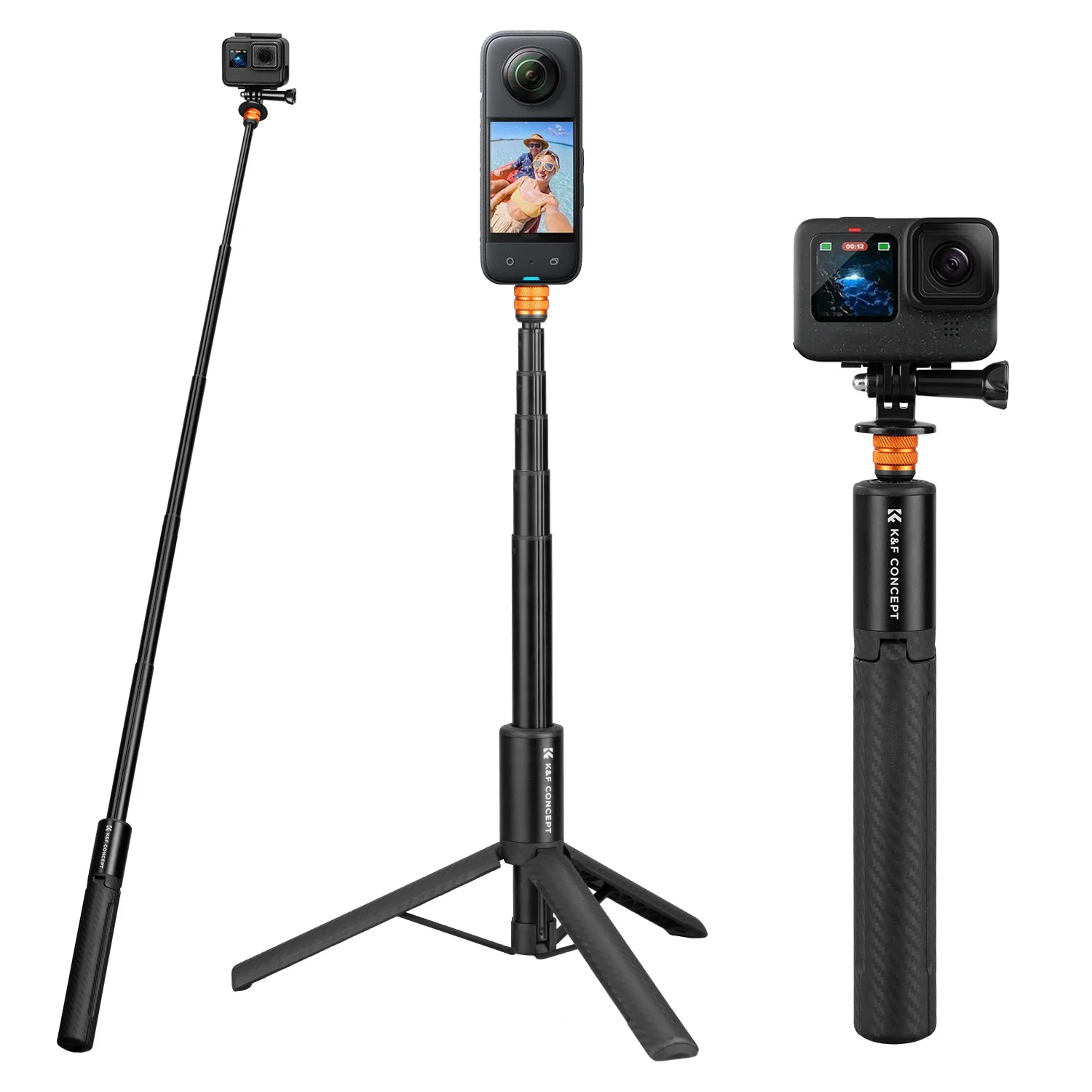 

K&F CONCEPT 120cm 47.2 inch Selfie Stick Extension Pole Tripod for Insta360 GoPro HERO DJI OSMO Action Camera with Adapter Mount