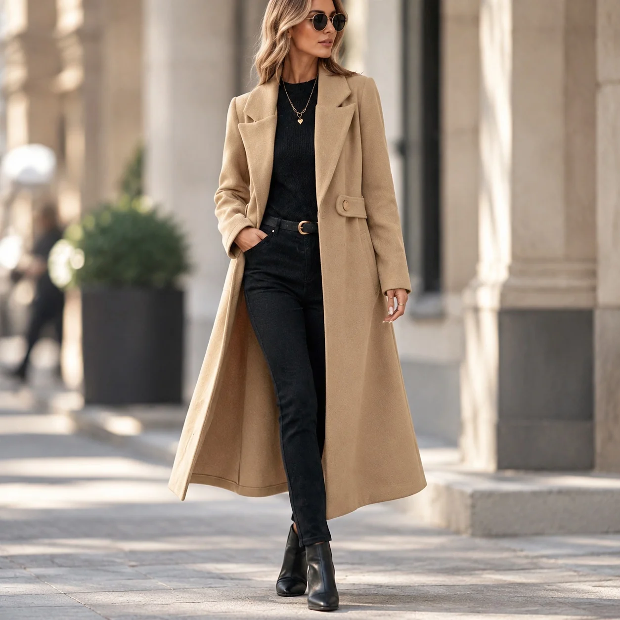 V Neck Pockets Coat Regular Fit Professional with Long Length Winter Long Sleeve Elegant Double Breasted Trench Coat for Women