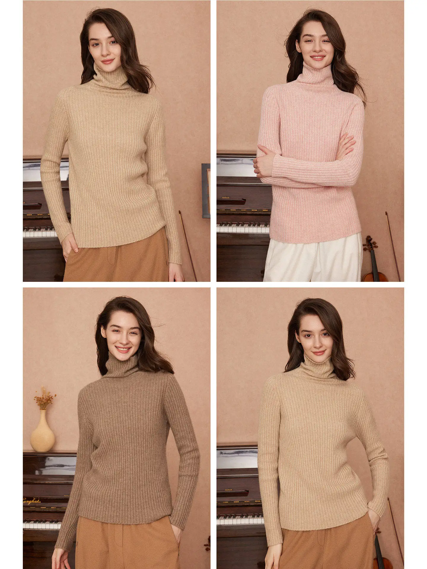 

Женский свитер RIZOUZH из чистого кашемира с высоким воротником, бесшовный, цельный, облегающий, осенний, повседневный, с эффектом похудения, с длинным рукавом