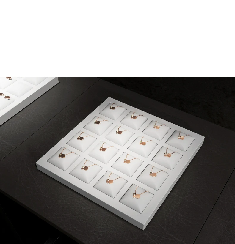 Oirlv Weißes Schmuck-Display-Tablett aus Leder für Ringe, Ohrringe, Halsketten, Armbänder, Großes Schmucktablett, Tisch-Organizer-Ständer – Detail 2