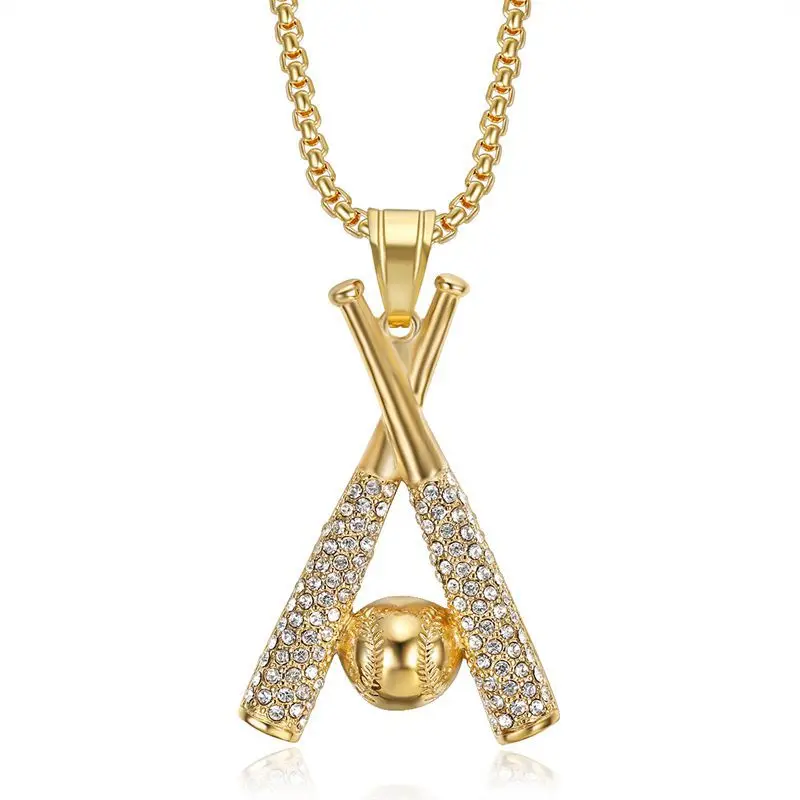 Zirkon Baseball Anhänger Titan Stahl Männer Frauen Personalisierte Hip-hop Mode Halsketten Schmuck Es wird nicht Farbe verlieren – Detail 5