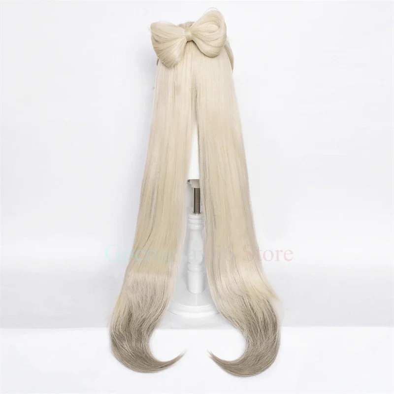 Ningguang Cosplay Wig Gradient Blonde 8-Shaped Bow Heat Resistant Hair Halloween Hairpin Pipe Hair Clasp Accessory