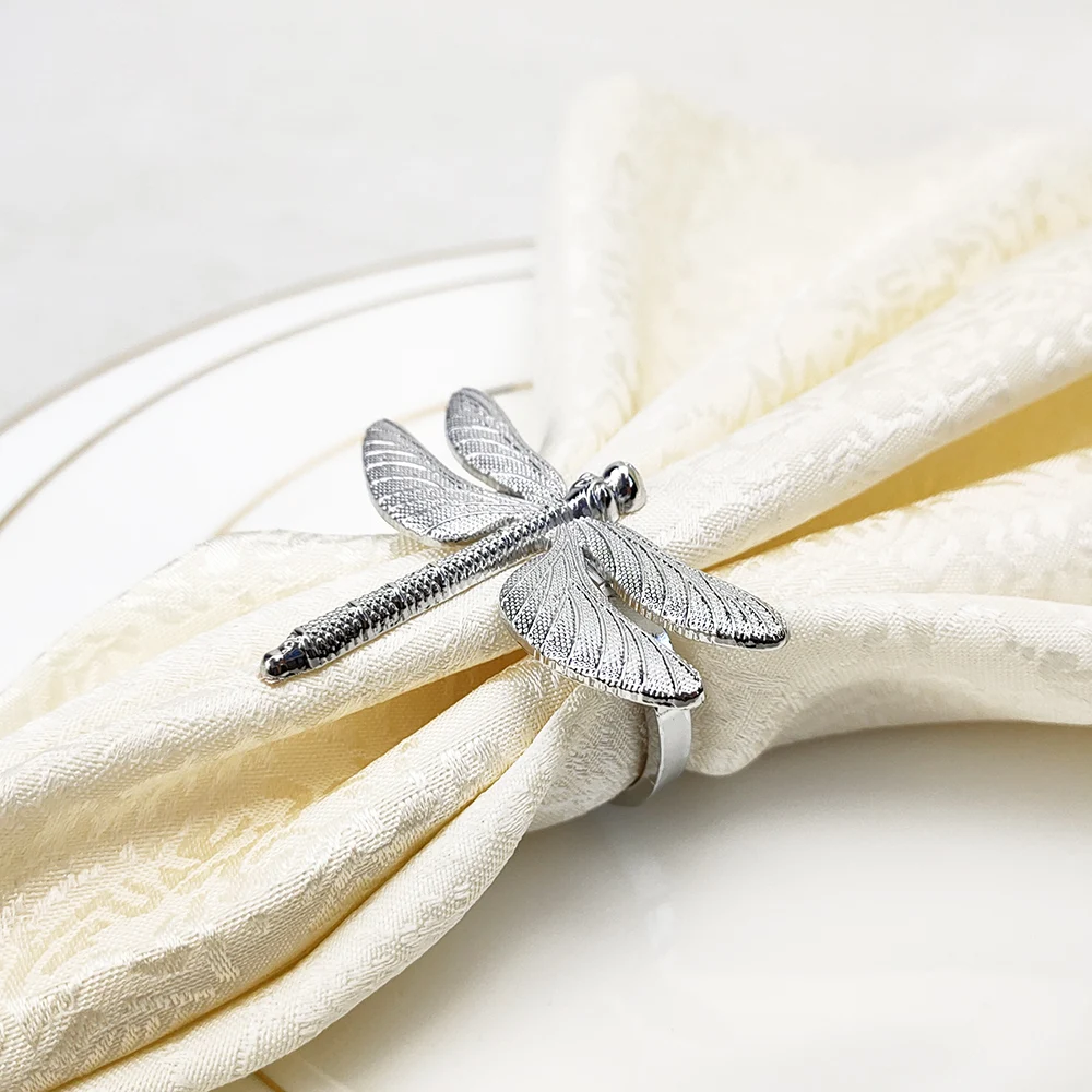 

10 Pcs/Lot Dragonfly Napkin Rings Gold Silver Metal Alloy Spring Insect Serviette Holder Wedding Party Table Decoration