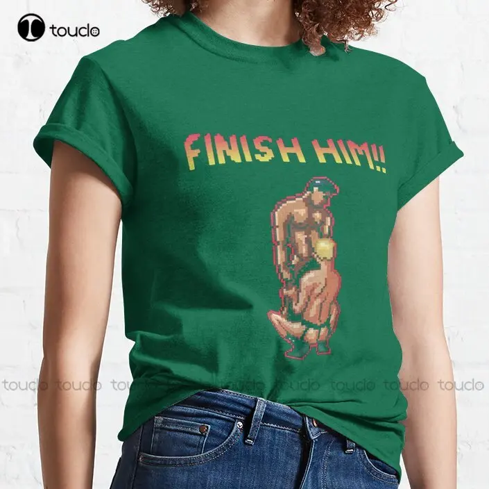 Finish Him Video Game Classic T-Shirt Vintage T Shirts For Men Custom Aldult Teen Unisex Digital Printing Tee Shirts Custom Gift