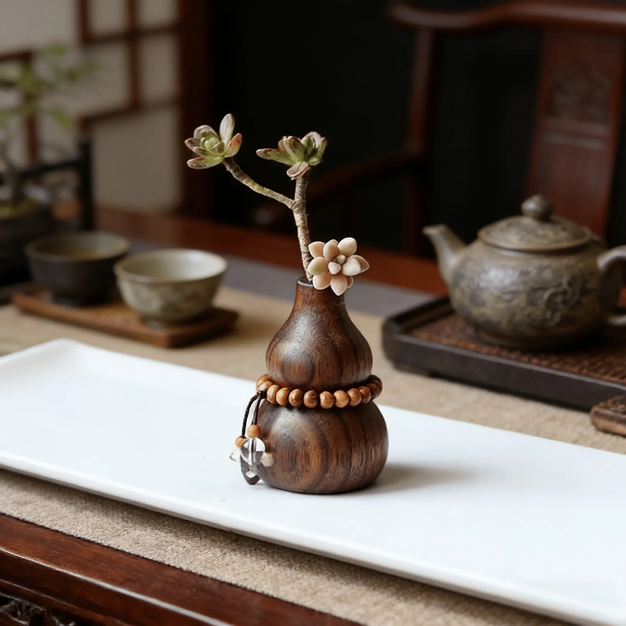 2/4pcs Wood Gourd Aroma Diffuser Desktop Ornament Portable Essential Oil Fragrance No Heat Mini Flower Vase Home Car Air Freshen