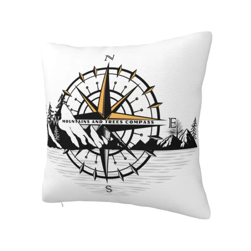 Mountains And Trees Compass Cushion Cover 40x40cm Velvet Luxury Pillows for Car Sofa