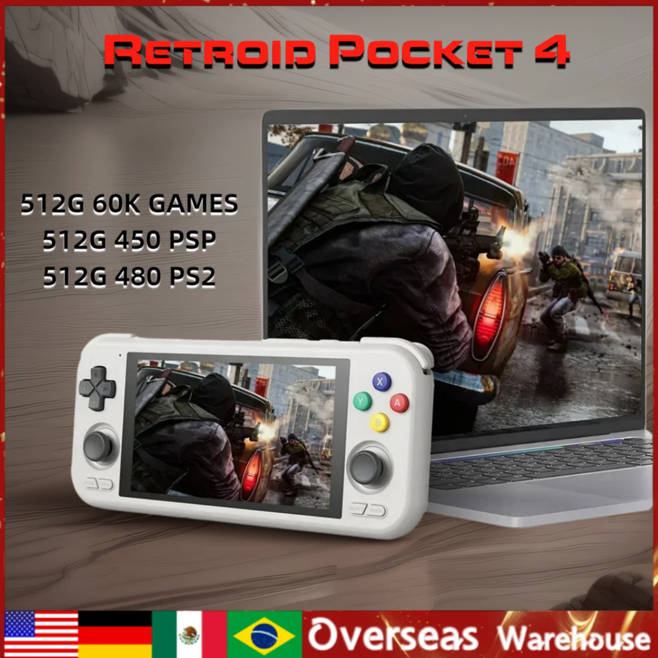 

RETROID POCKET 4 RP4 Handheld Game Console 4G+128G 4.7Inch Touch Screen WiFi 6.0 Bluetooth 5000mAh Video Game Consoles Gifts