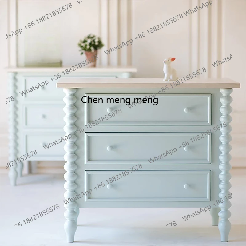 

American pastoral solid wood simple solid wood bedside table French modern simple Roman column carving