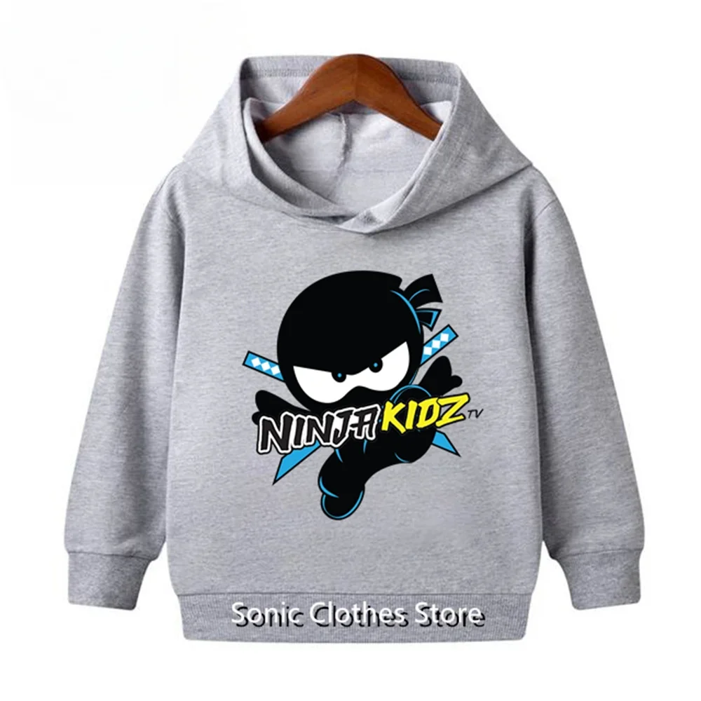 Kids Unisex Hoodie Cartoon Little Ninja Character Print Pullover Long Sleeve Casual Sweatshirt Boys Girls Autumn Warm Hooded