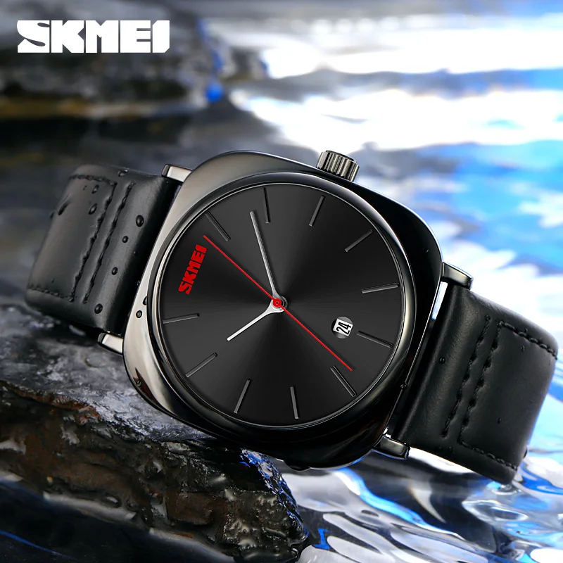 SKMEI New Luxury Mens Watches Fashion Design Quartz Movement Watch For Men Leather Strap Waterproof Date Clock Relogio Masculino