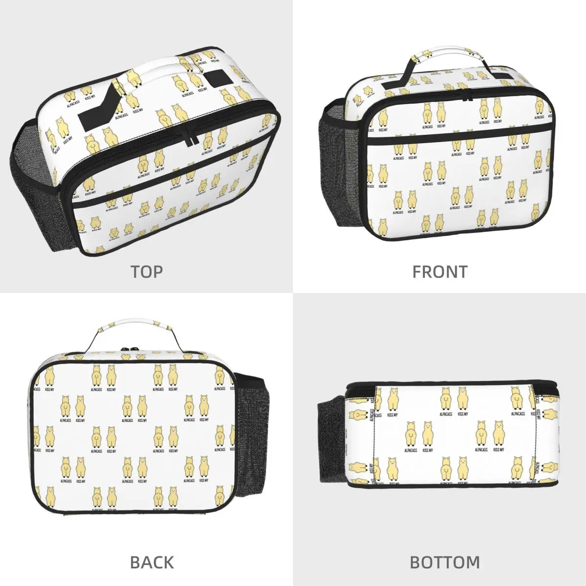 2-Sided Kiss My Alpacass Funny Alpaca Llama Insulated Lunch Bag for Women Office Cooler Thermal Food Box Tote Lunch Boxes