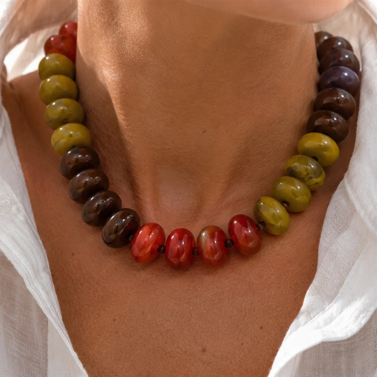 KMVEXO Vintage Punk Handmade Dark Large Beaded Smudging Resin Chunky Necklace Fashion Elegant Charming Jewelry for Women New