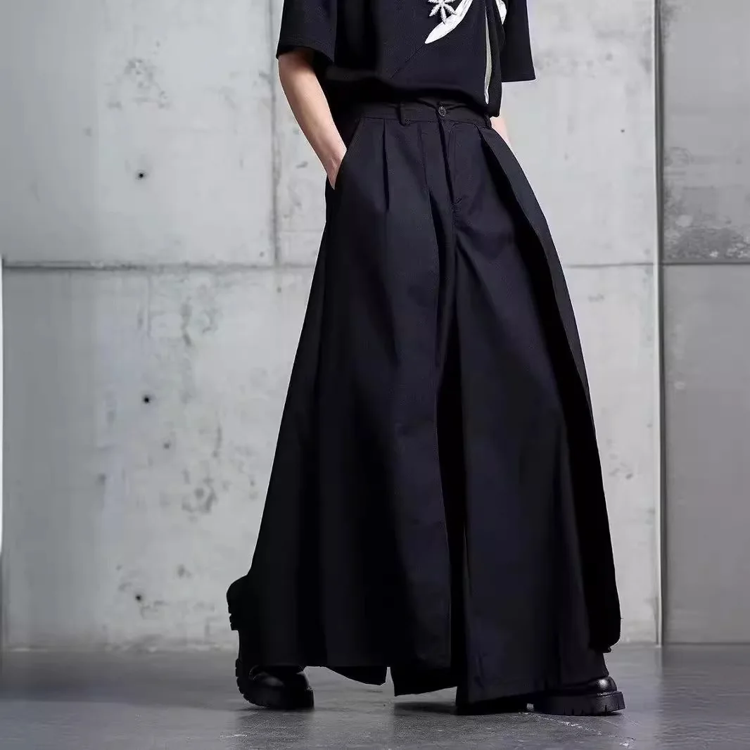 

Unique Black Style Men Samurai Pants Japanese Designer Fashion Kendo-Inspired Wide-Leg Pants Baggy Hip Hop Streetwear Trousers