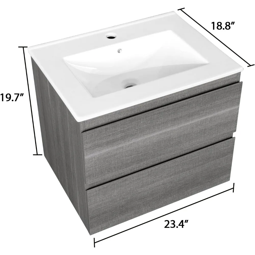 حمام عائم باللون الرمادي 24 مثبت على الحائط مع درجين وحوض سيراميك أبيض للتصميم الحديث #2