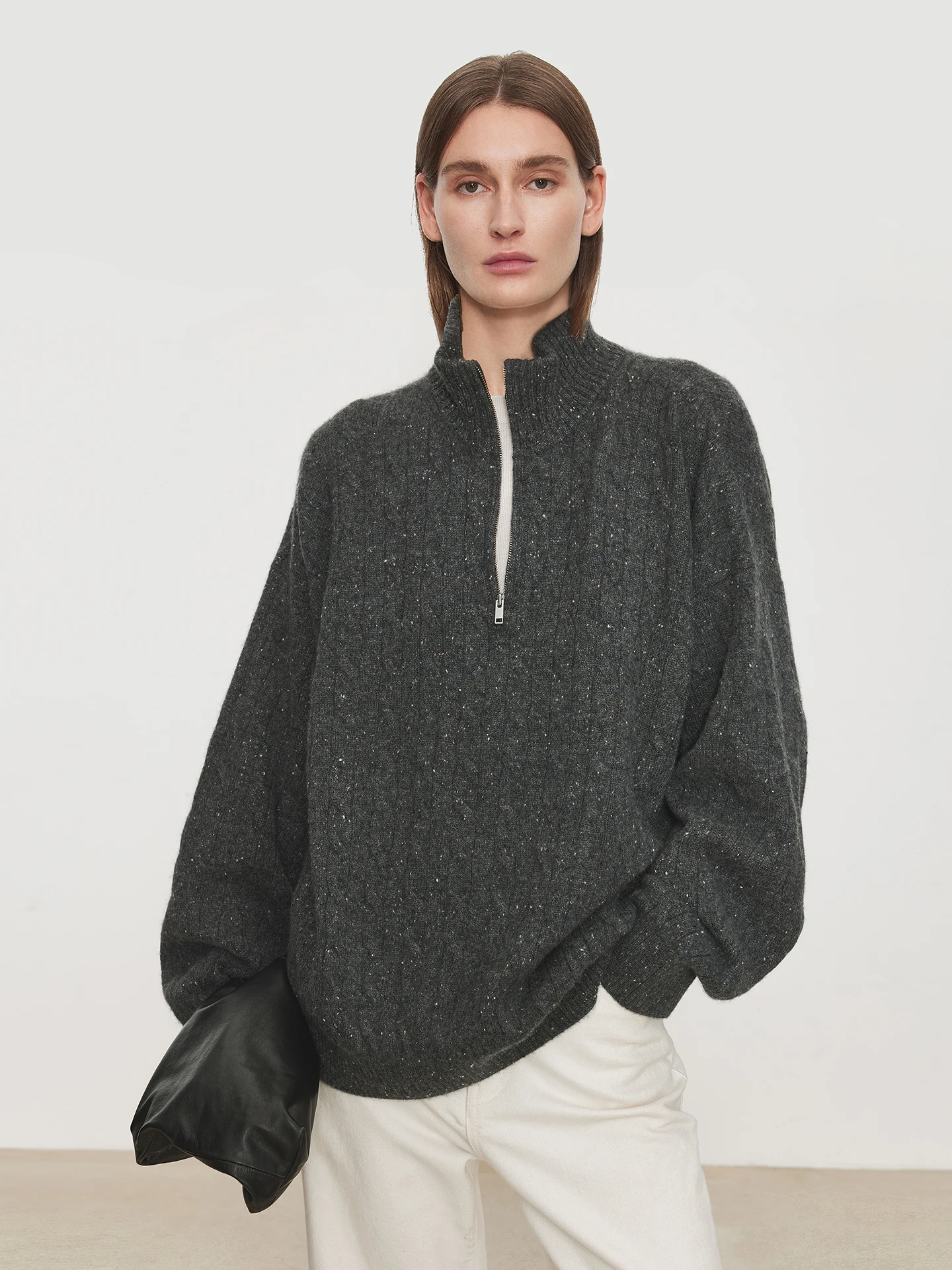 High-End Pure Camere Wool Vintage Knot f Zip round Ne Sweater Chicjoc Women's Knitted Soft Long Sve Faion Winter Top