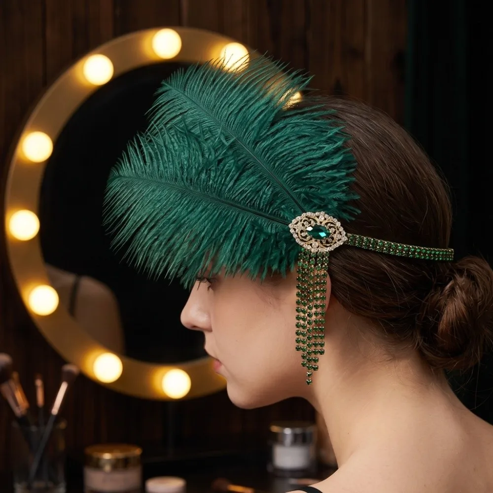 Accessories Glistening Feather Headband Retro Elegant Gatsby Headpiece Vintage with Tassel Flapper Headband Ceremony