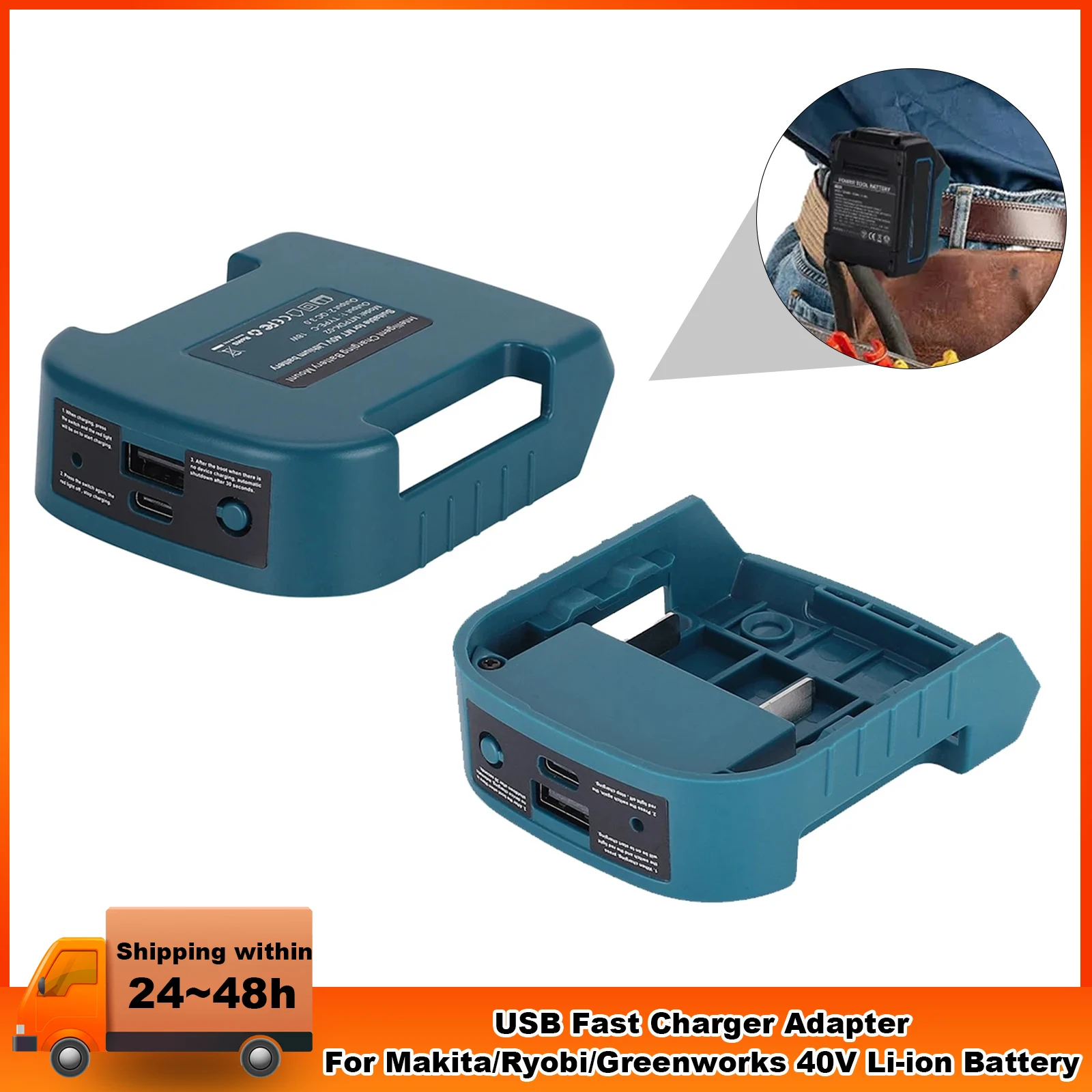 Portable Charger Adapter Compatible For Makita/Ryobi/Greenworks 40V Li-ion with USB Type-C Battery Holder Fast Charging