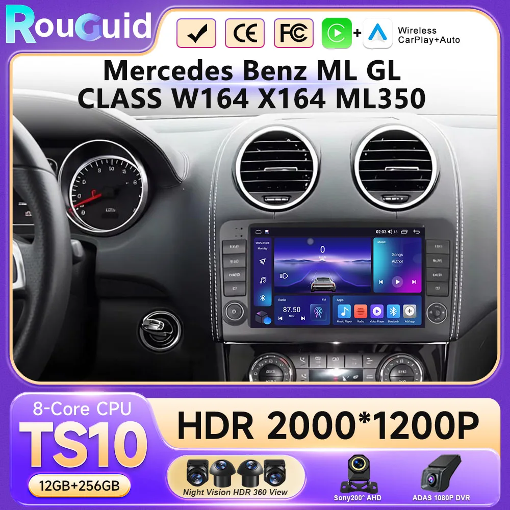 Android 16 For Mercedes Benz ML GL CLASS W164 X164 ML350 2K QLED Car Radio Multimedia Video Player Android Auto Gps navigation
