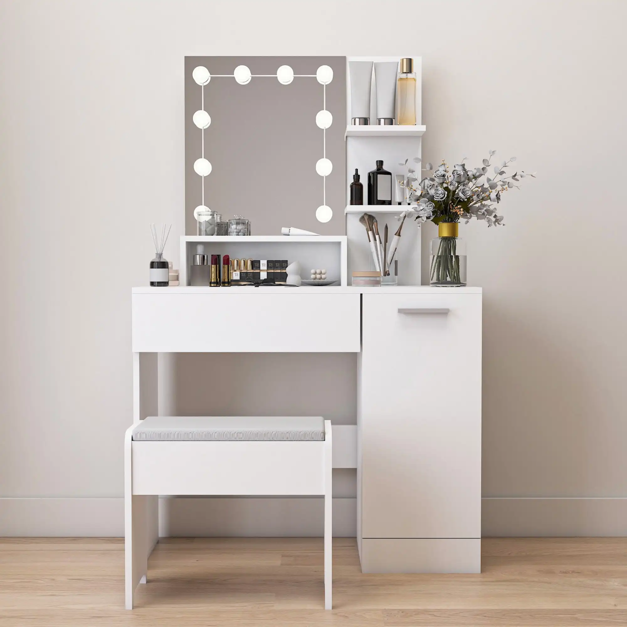 

Makeup Vanity Table with LED Lighted Mirror Dressing Vanity Desk for Bedroom