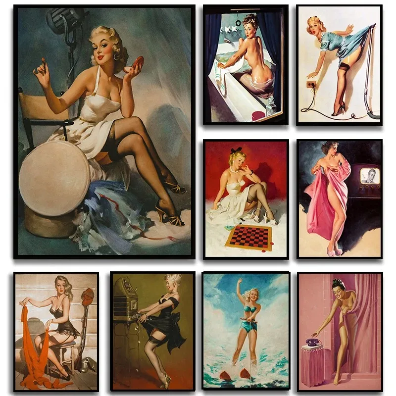 Pin Up Girls Vintage Poster From 1950s Series Vintage Advertising Poster Print Canvas Art Pictures Home for Bedroom Wall Decor