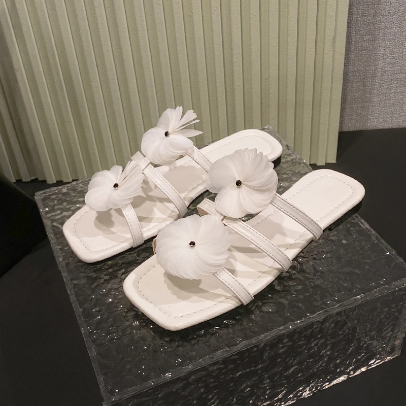 الوجه يتخبط المرأة الصيف جديد زهرة المرأة الصنادل أحذية مسطحة القاع موضة زهرة أحذية الشاطئ شقة مثير النعال Chanclas #6