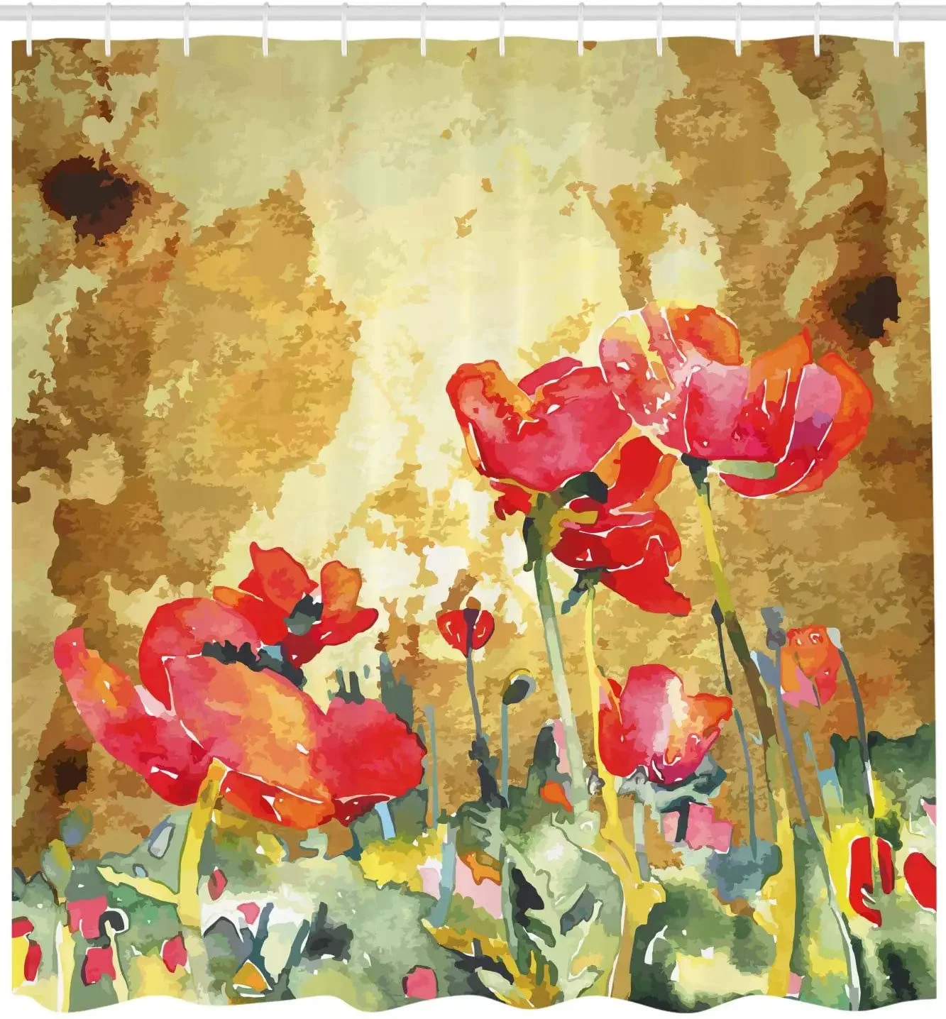 Floral Nature Beauty Inspired Watercolor Poppy Petals Meadow Art Print Fabric Bathroom Décor