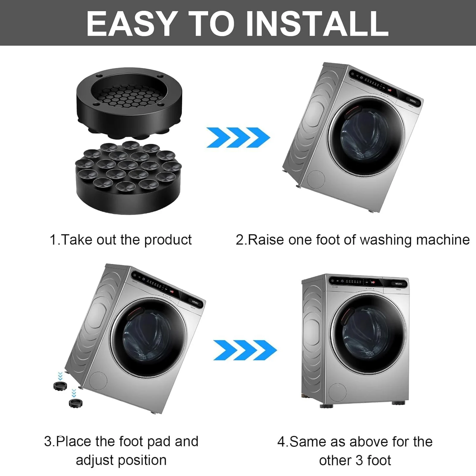 4PCS Dryer Washer Anti Vibration Feet Pads with Suction Cups Strong Adsorption Pads for Washer and Dryer Washing Machine