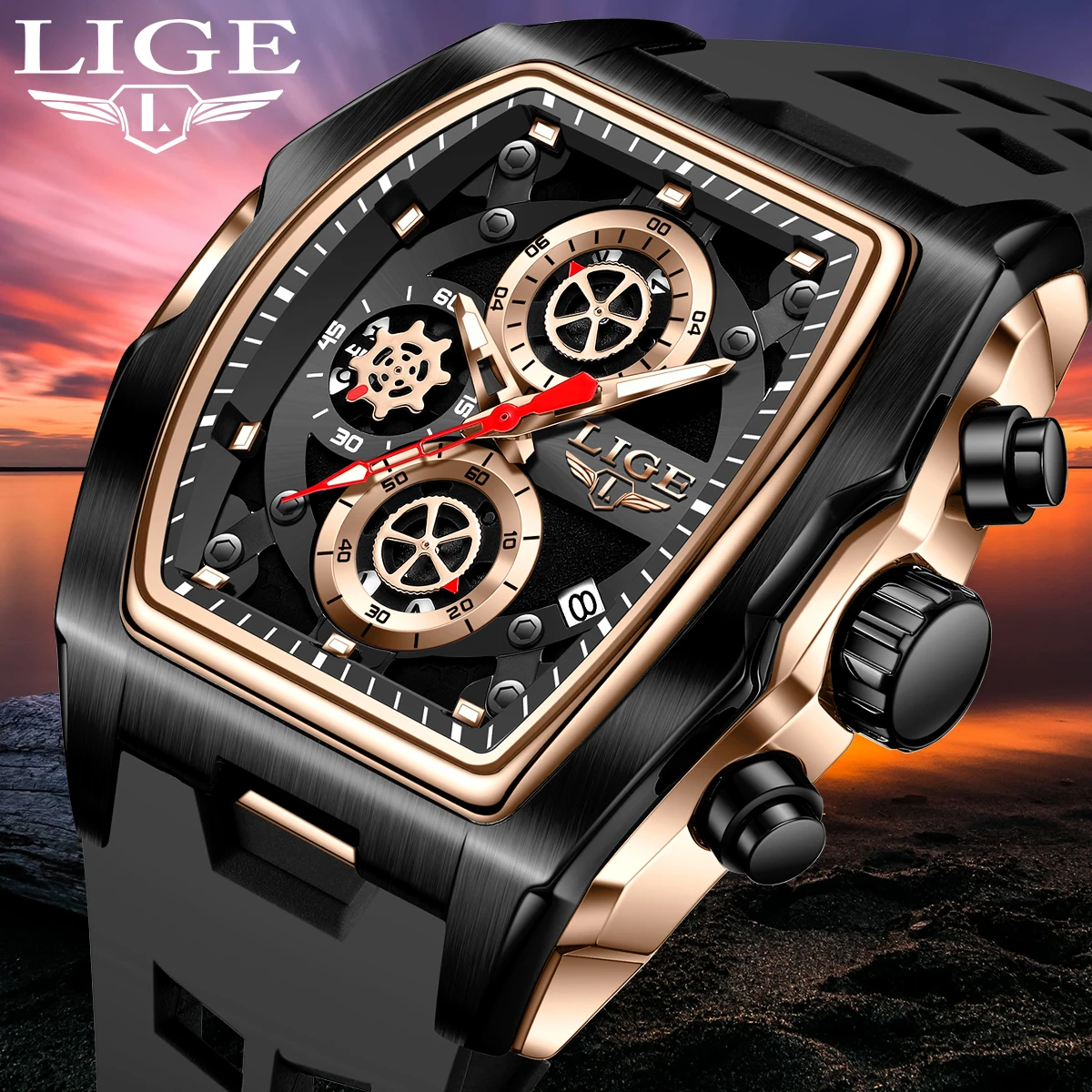 

LIGE Лидер продаж, модные мужские кварцевые часы, элитный бренд, полимерный корпус, спортивные часы для мужчин, водостойкий хронограф, автоматические часы с датой