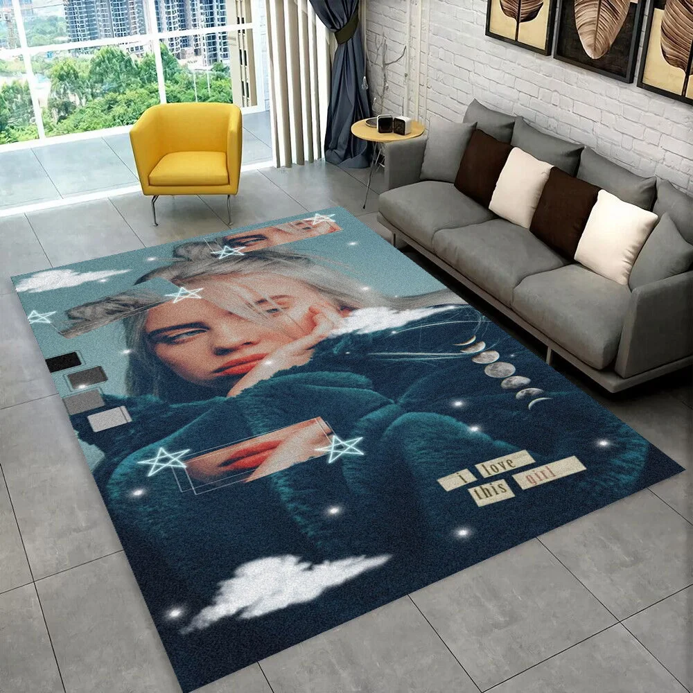 Afbeelding 4: Mode Billie Eilish Zangeres Ster Tapijt voor Speelkamer Slaapkamer Woonkamer Bank Woondecoratie, kinderoppervlak Tapijt Antislip Vloermat