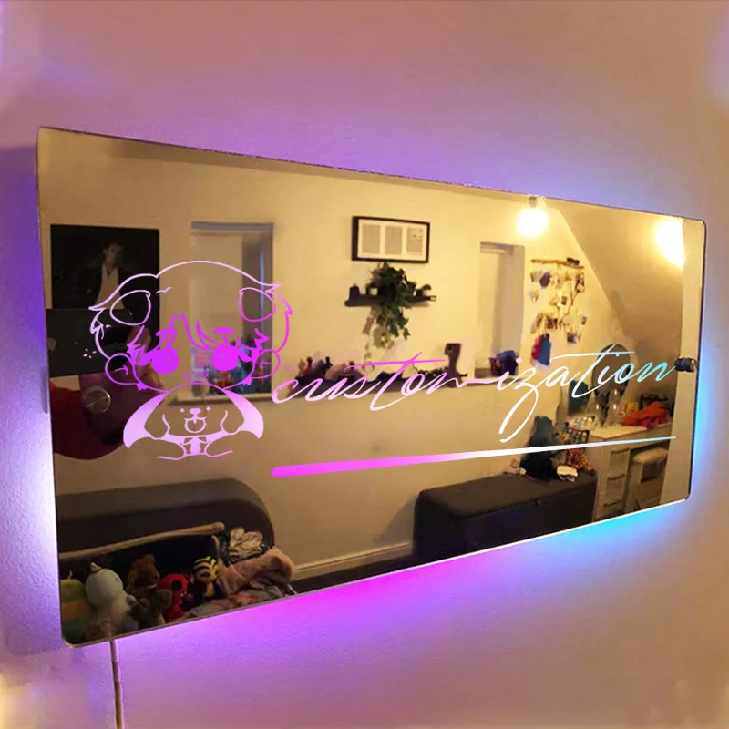 Personalised Mirror Light Words Acrylic Mirror Wall Decor LED Light Wall Custom Name Neon Gift Room Decorations Sign Star Fans