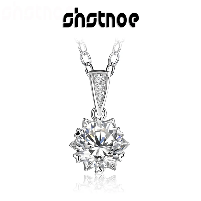 

SHSTONE 1 Carat Round Brilliant Cut D Color Moissanite Diamond Pendant Necklace Pass Diamond Tester 925 Sterling Silver Necklace