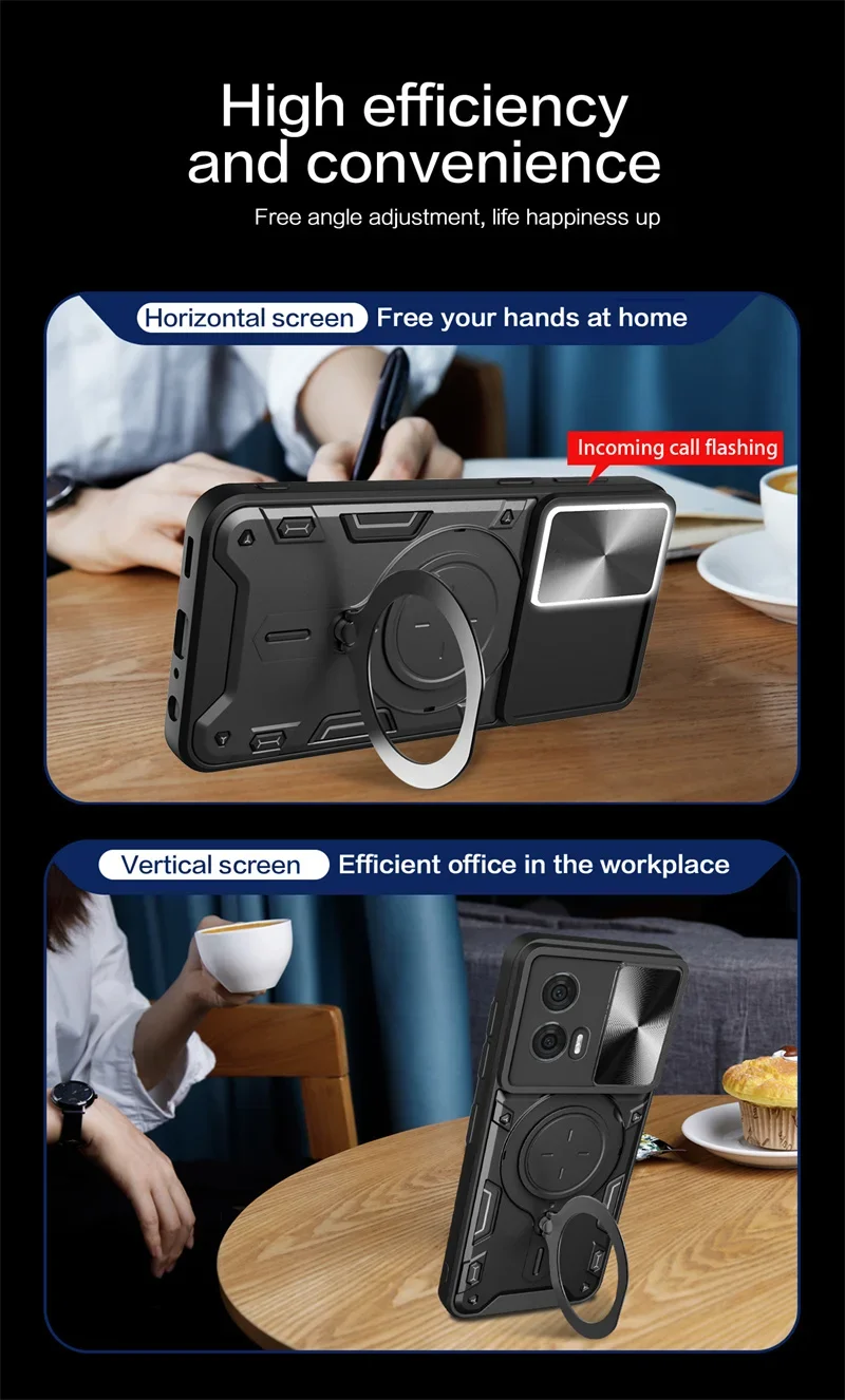 For Motorola Moto Edge 50 Fusion Case Slide Camera Protect Phone Case For Edge50 Fusion Armor Funda Magnet Ring Stand Back Cover