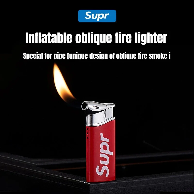 Schuine vlampijpaansteker, open vlam butaan hervulbare metalen aansteker, geschikt voor tabaksnippers, droge rookontsteking
