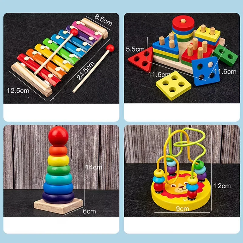 Hochet musical en bois Montessori pour bébé, cloche à main, marteau de sable, jouets pour nouveau-né, 0-12 mois