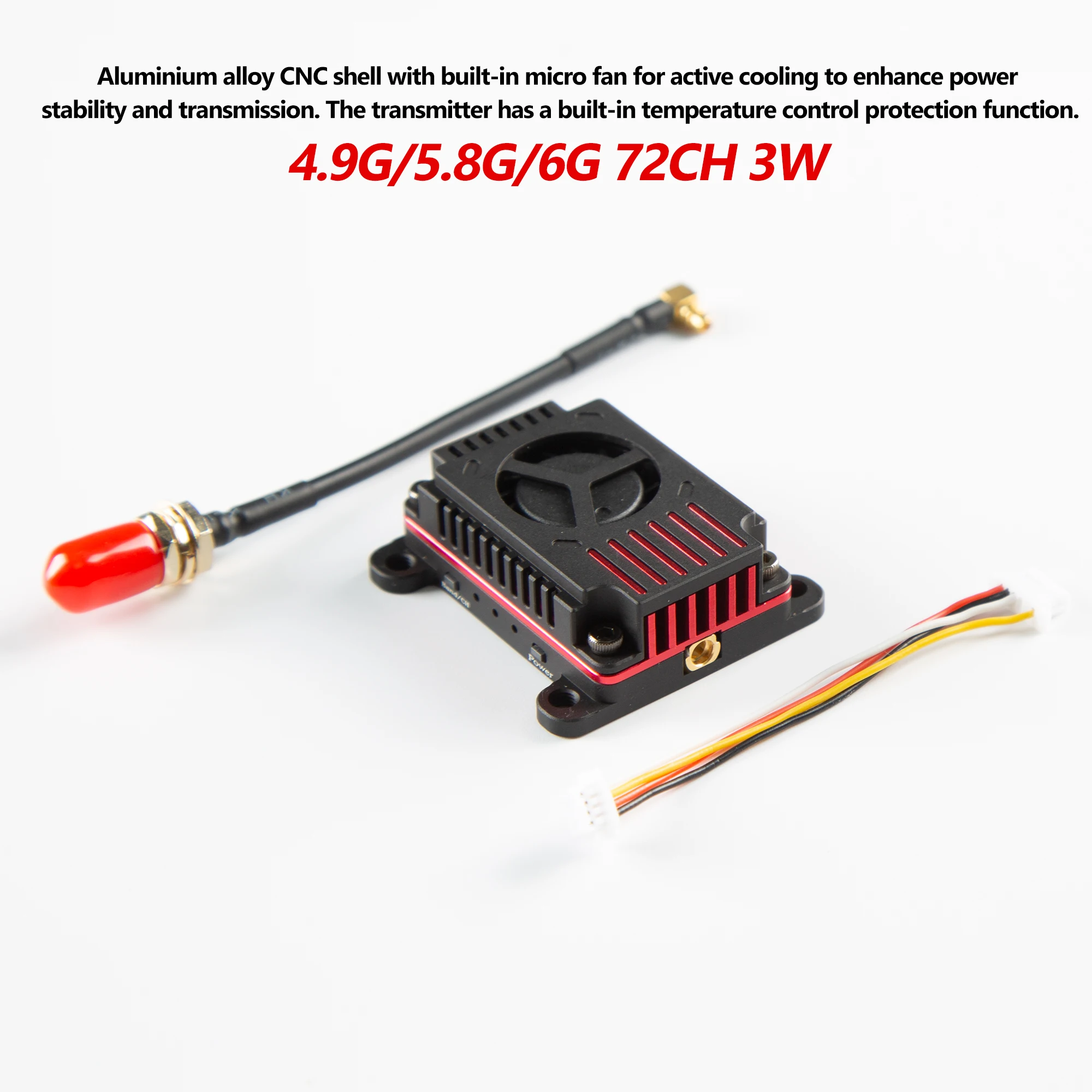 5.8G 3W VTX 4.9G-6G 고출력 72CH VTX 비디오 송신기(CNC 쉘 포함) RC 쿼드콥터 DIY 부품용 PIT 25mW/400mW/800mW/3000mW