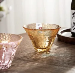 Japanese home 80ml gold foil Mount Fuji Cherry blossom cup Handmade gold foil sake glass cold glass small teacup