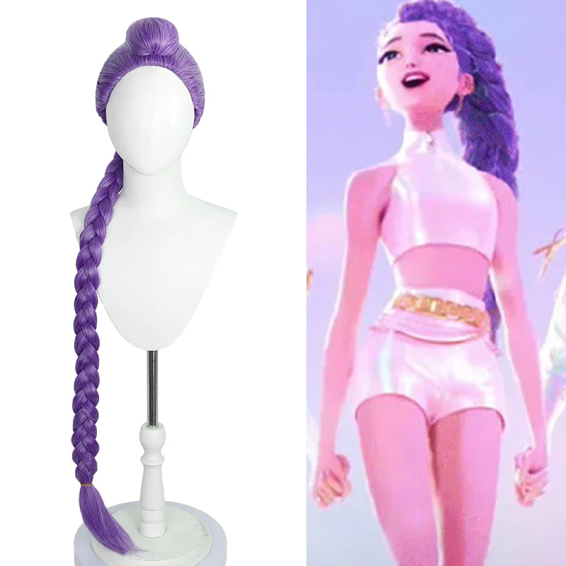 

In Stock Huntrix Rumi Cosplay Wig K-pop Demon Hunters Purple Braid Long Hair 120cm Heat-resistant Fiber Hair + Wig Cap