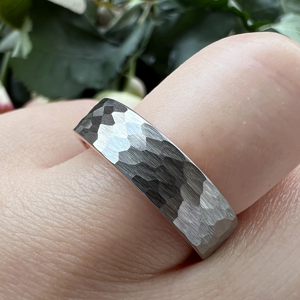 6mm Wolfram karbid ring vielfältig gehämmert für Männer Frauen Verlobung Ehering gebürstet fertig Komfort Passform – Detail 20