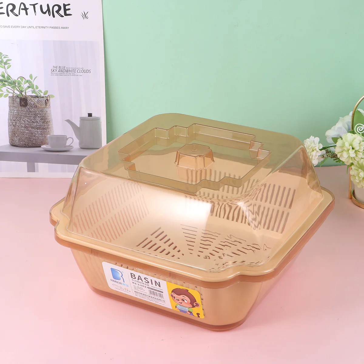 

1Pcs Kitchen Dish Rack Practical Tableware Box Eco-Friendly PP Transparent Cover Drain Basket Storage Shelf Kitchen Dish Rack