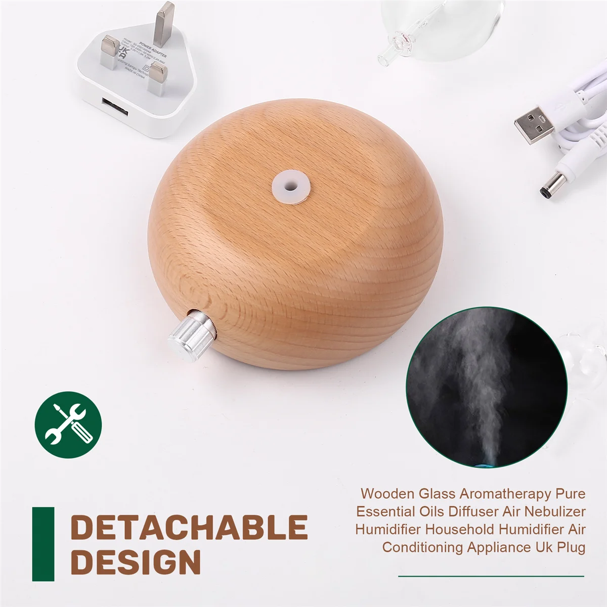 Diffusor für ätherische Öle, Holzglas, Aromatherapie, Diffusor für reine ätherische Öle, Luftvernebler, Luftbefeuchter