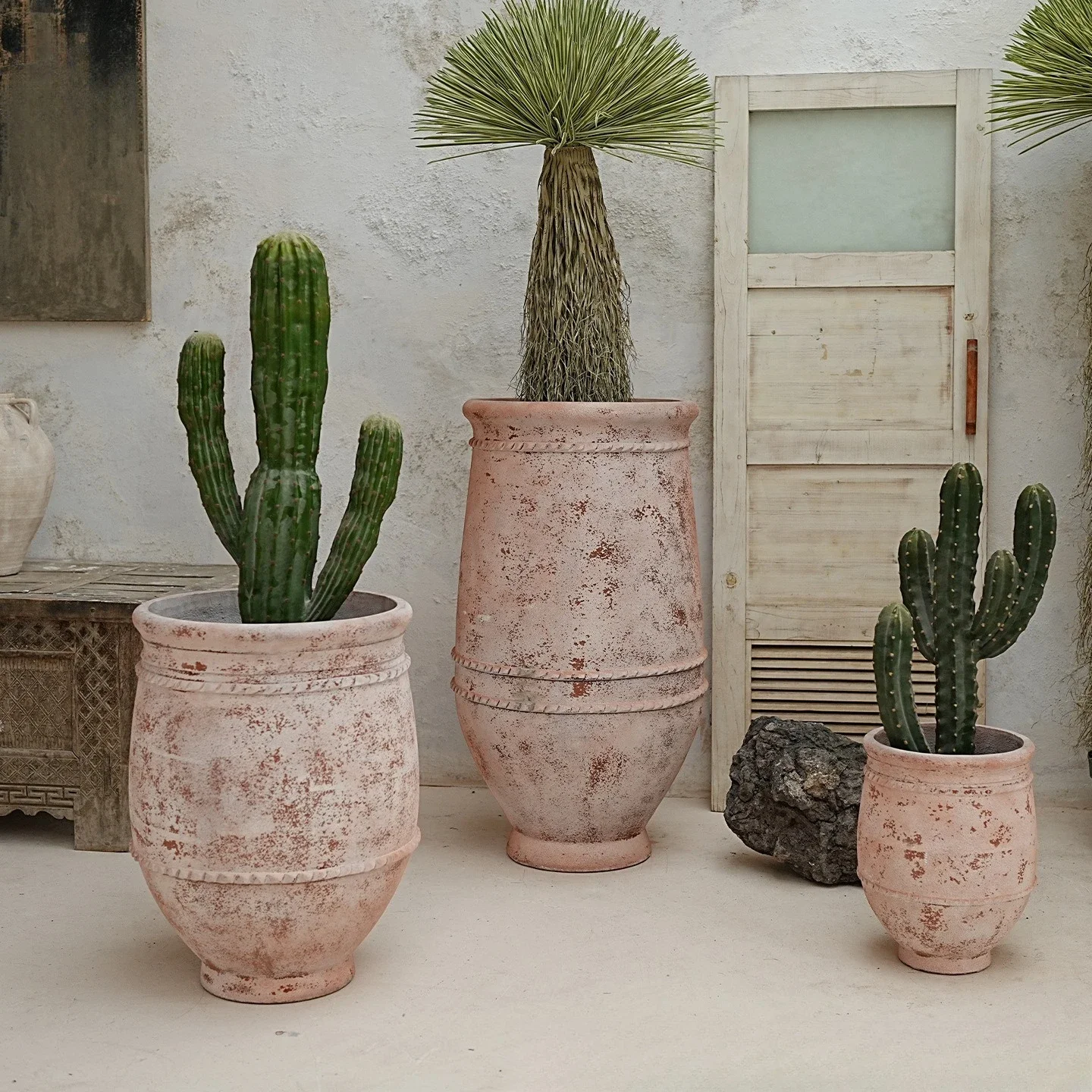 Wabi Sansan wind mottled old cement flower pot retro high floor-to-ceiling homestay soft breathable green plant flower pot