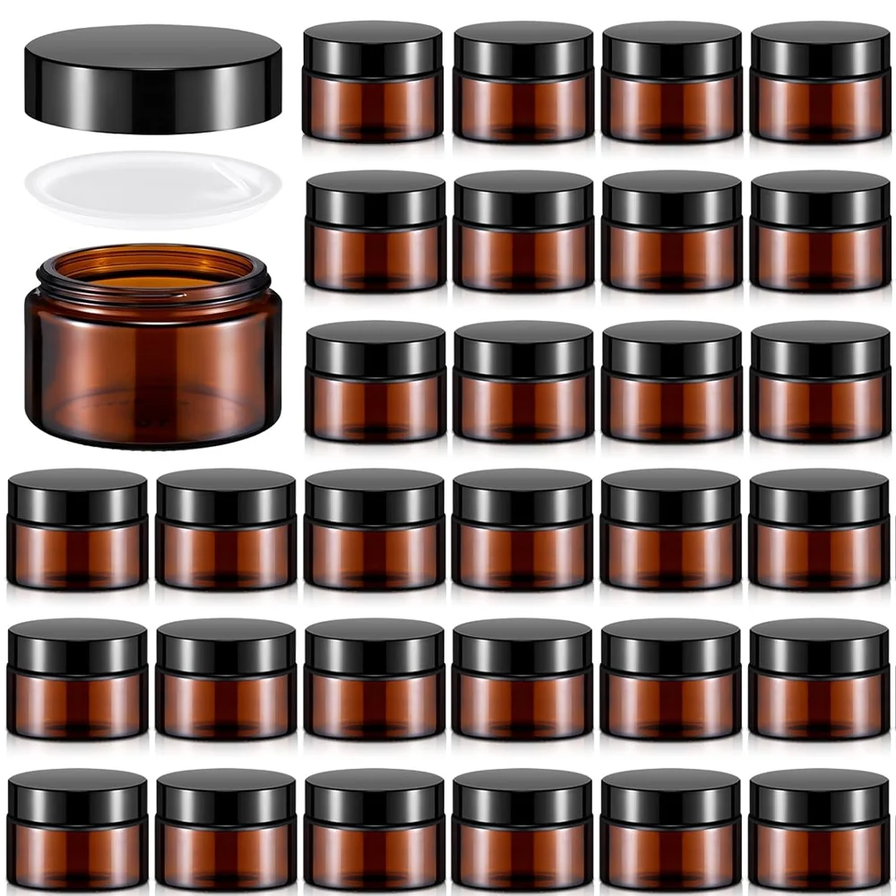

30pcs 1oz Amber Glass Jars - Small Cosmetic Containers with Lids for Lotions and Creams