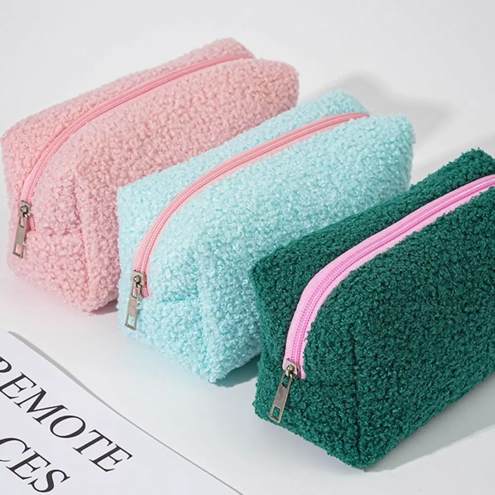 Bolsa de maquillaje de Color fresco de alta calidad, bolsa de almacenamiento de cosméticos multifuncional de felpa, organizador de artículos de tocador de gran capacidad